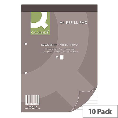 Refill Pad A4 Ruled Feint Punched 2-Hole Head Bound 80 Leaf 10 Pack Q-Connect Refill Pad A4 Ruled Feint Punched 2-Hole Head Bound 80 Leaf 10 Pack Q-Connect