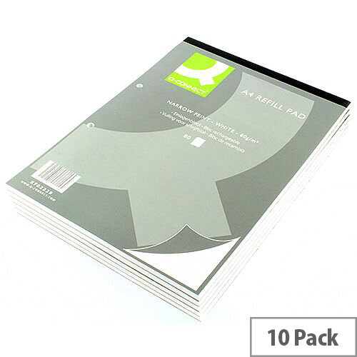 Refill Pad A4 Ruled Narrow Feint Punched 2-Hole Head Bound 80 Leaf 10 Pack Q-Connect Refill Pad A4 Ruled Narrow Feint Punched 2-Hole Head Bound 80 Leaf 10 Pack Q-Connect