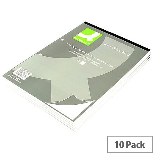 Refill Pad A4 Ruled Narrow Feint and Margin Punched 2-Hole Head Bound 80 Leaf 10 Pack Q-Connect