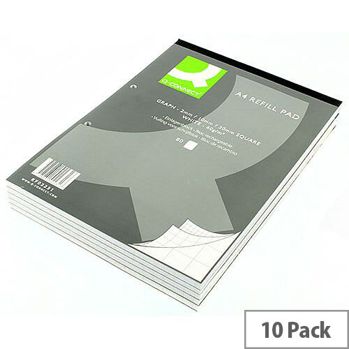 Refill Pad A4 Graph Punched 2-Hole Head Bound 80 Leaf 10 Pack Q-Connect Refill Pad A4 Graph Punched 2-Hole Head Bound 80 Leaf 10 Pack Q-Connect