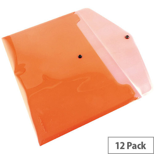 Q-Connect A4 Envelope Wallet, Plastic, Transparent, Red (Pack of 12) - Durable and Colourful Document Storage