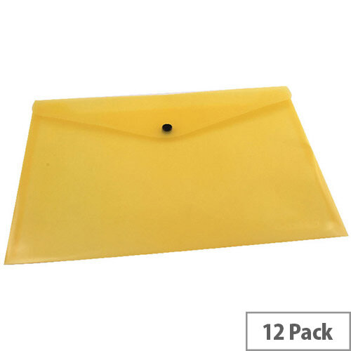 A4 Envelope Wallet Plastic Transparent Yellow Pack 12 Q-Connect