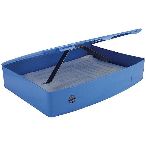 Foolscap Box File Blue Plastic Twin Clip Lock 78mm Spine Q Connect