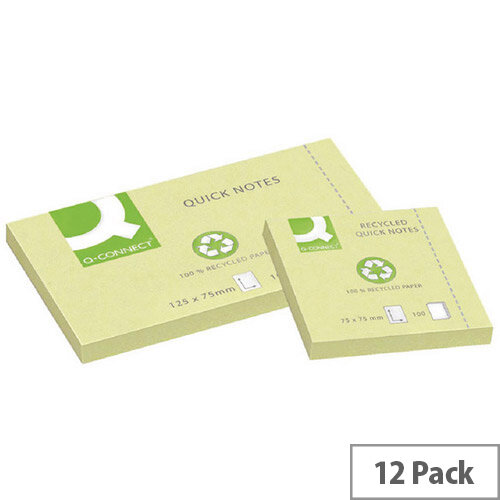 Q-Connect Quick Note Repositionable Pad Recycled 76 x 127mm Yellow KF05610 Q-Connect Quick Note Repositionable Pad Recycled 76 x 127mm Yellow KF05610