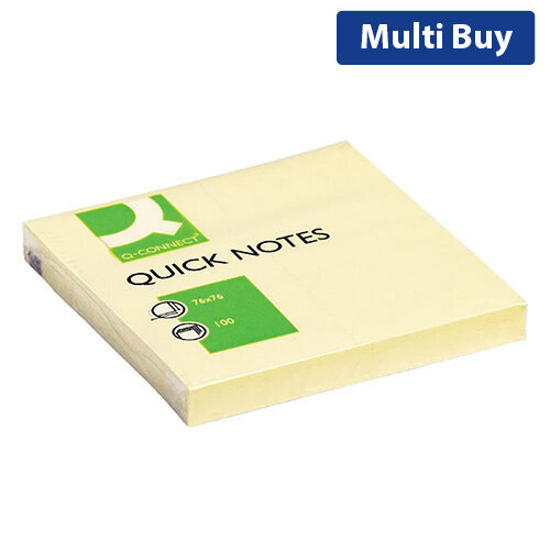 Q-Connect Repositionable Quick Sticky Note Cube 76x76mm 100 Sheets Yellow Pack 12 KF10502