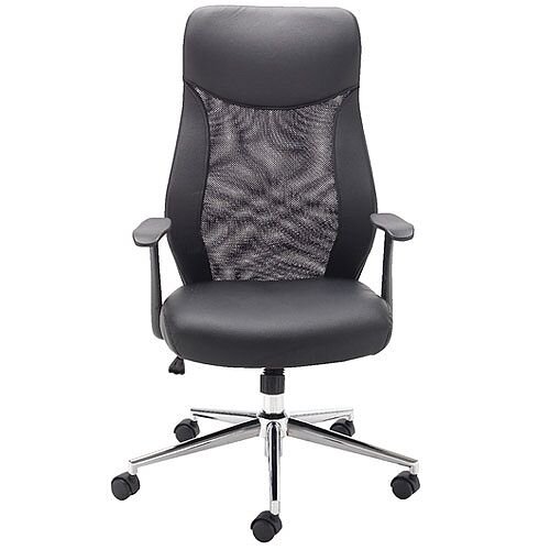 Jemini Mesh High Back Leather Look Office Chair With Integral Headrest & Chrome Base