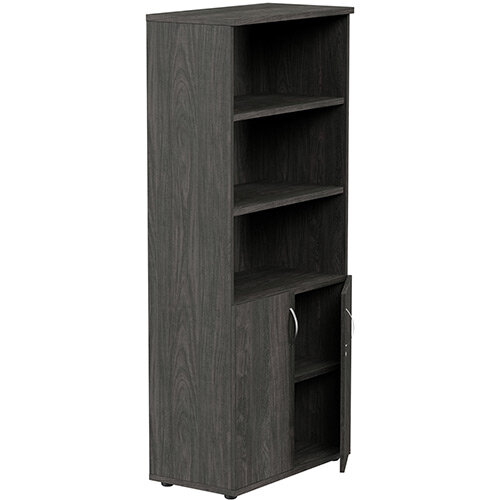 Tall Cupboard Part-Open Lockable Bottom Doors W800xD420xH1850mm Carbon Walnut Kito Tall Cupboard Part-Open Lockable Bottom Doors W800xD420xH1850mm Carbon Walnut Kito
