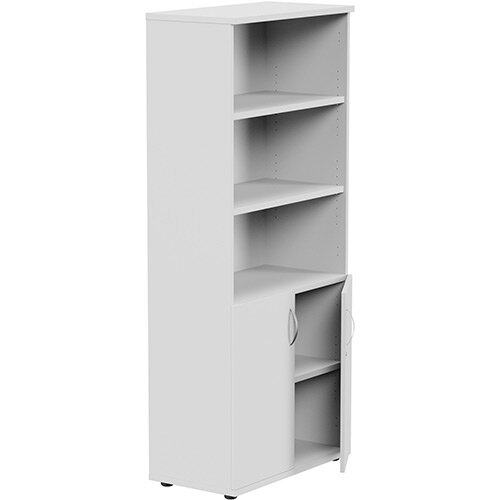 Tall Cupboard Part-Open Lockable Bottom Doors W800xD420xH1850mm White Kito Tall Cupboard Part-Open Lockable Bottom Doors W800xD420xH1850mm White Kito