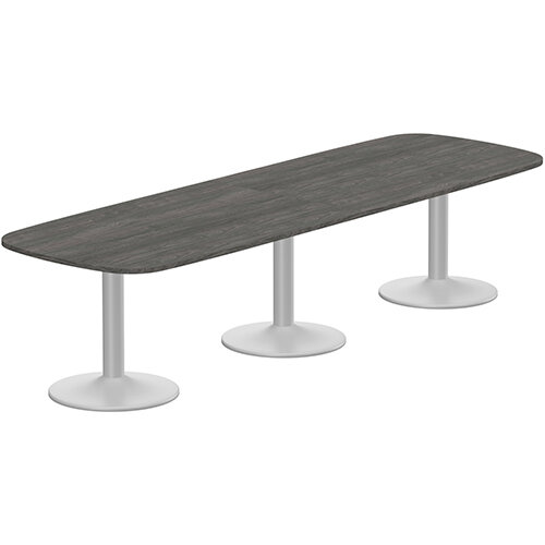 Kito W3200mmxD1200mm Carbon Walnut Rounded Edge Rectangular Boardroom Table With Silver Triple Cylinder Base - 10-12 Person Seating Capacity Kito W3200mmxD1200mm Carbon Walnut Rounded Edge Rectangular Boardroom Table With Silver Triple Cylinder Base - 10-12 Person Seating Capacity