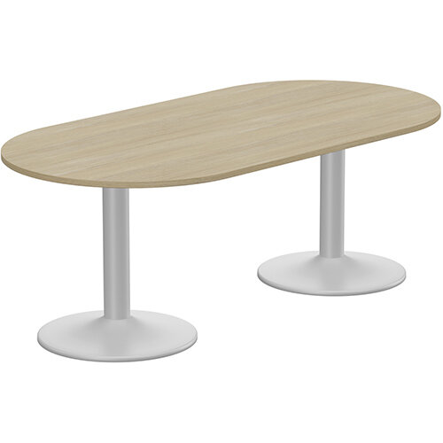 Kito W2000mmxD1000mm Urban Oak D-End Boardroom Table With Silver Double Cylinder Trumpet Base