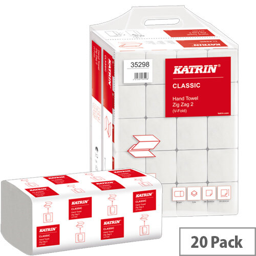 Katrin Classic Zig Zag 2-Ply White 200 Sheet Pack of 20 35298 Katrin Classic Zig Zag 2-Ply White 200 Sheet Pack of 20 35298