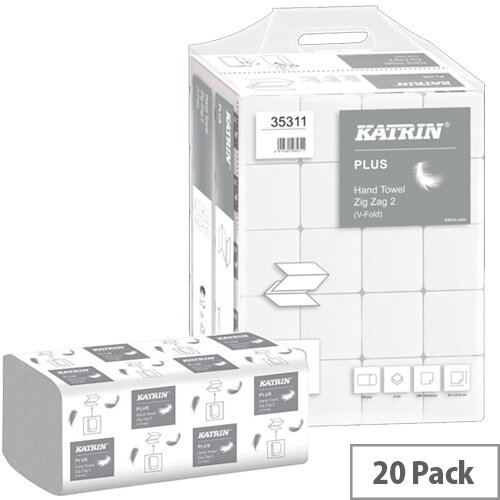 Katrin Plus Zig Zag 2-Ply White 200 Sheets Pack of 20 35311 Katrin Plus Zig Zag 2-Ply White 200 Sheets Pack of 20 35311