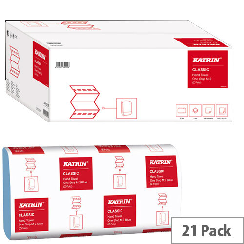 Katrin Classic Hand Towel One Stop M2 Blue 144 Sheets Pack of 21 38107 Katrin Classic Hand Towel One Stop M2 Blue 144 Sheets Pack of 21 38107