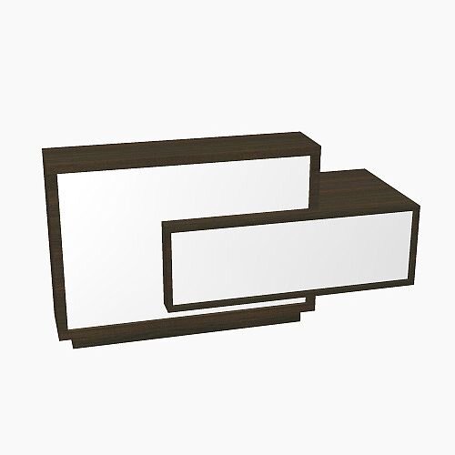 Foro Modern Design Reception Desk With High Gloss White Front and Chestnut Carcass & Left Low Level Section W2100mmxD800mmxH1100mm