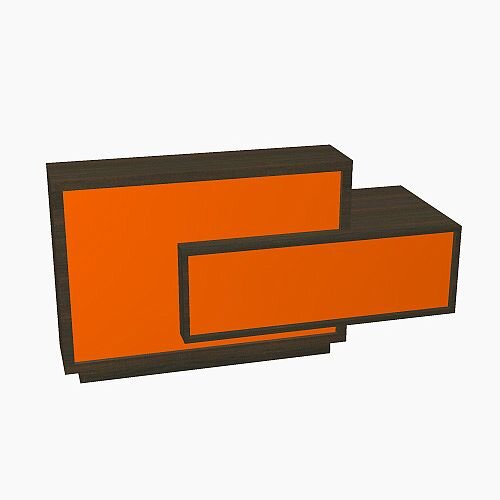 Foro Modern Design Reception Desk With High Gloss Orange Front and Chestnut Carcass & Left Low Level Section W2100mmxD800mmxH1100mm