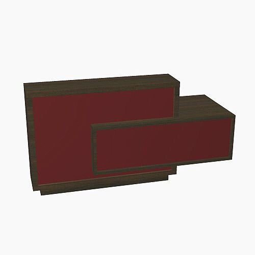 Foro Modern Design Reception Desk With High Gloss Burgundy Front and Chestnut Carcass & Left Low Level Section W2100mmxD800mmxH1100mm