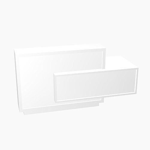Foro Modern Design Reception Desk With High Gloss White Front and White Pastel Carcass &Left Low Level Section W2100mmxD800mmxH1100mm Foro Modern Design Reception Desk With High Gloss White Front and White Pastel Carcass &Left Low Level Section W2100mmxD800mmxH1100mm
