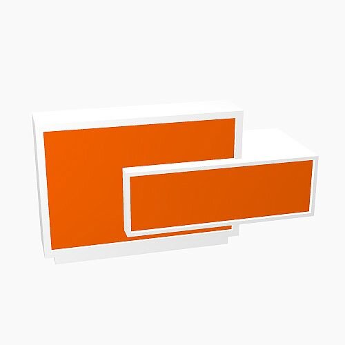 Foro Modern Design Reception Desk With High Gloss Orange Front and White Pastel Carcass & Left Low Level Section  W2100mmxD800mmxH1100mm