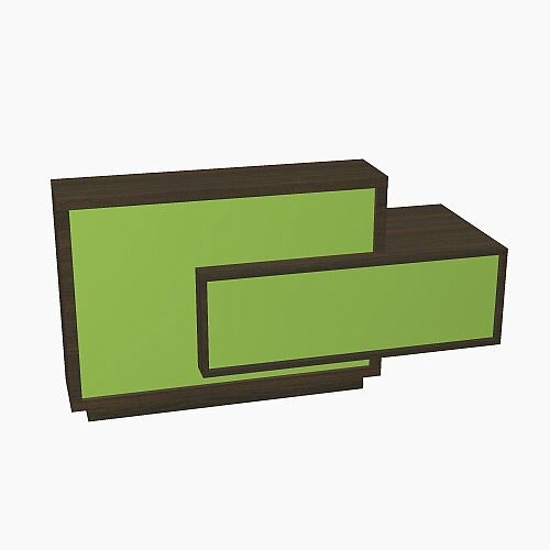 Foro Modern Design Reception Desk With High Gloss Vibrant Green Front and Chestnut Carcass & Left Low Level Section W2100mmxD800mmxH1100mm