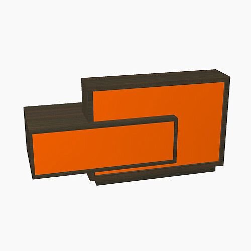 Foro Modern Design Reception Desk With High Gloss Orange Front and Chestnut Carcass & Right Low Level Section W2100mmxD800mmxH1100mm