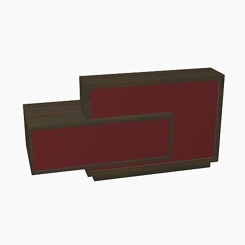 Foro Modern Design Reception Desk With High Gloss Burgundy Front and Chestnut Carcass & Right Low Level Section W2100mmxD800mmxH1100mm