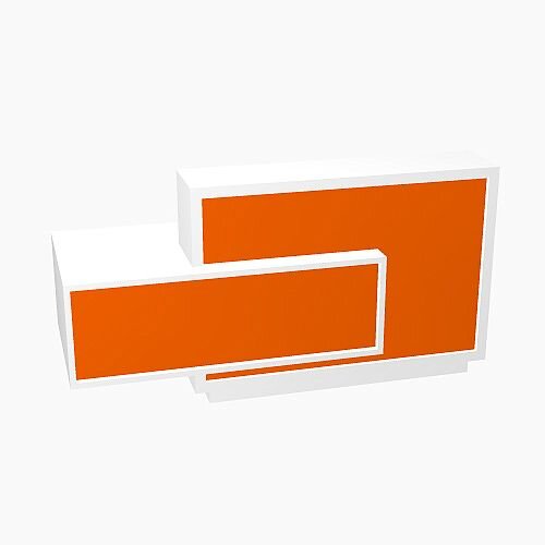 Foro Modern Design Reception Desk With High Gloss Orange Front and White Pastel Carcass & Right Low Level Section W2100mmxD800mmxH1100mm