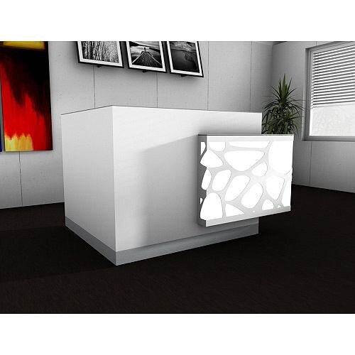 Organic Modern Illuminated White Corner Reception Desk with Left Decorative Element W1700mmxD1370mmxH1105mm