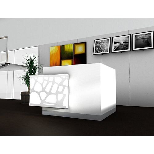 Organic Modern Illuminated White Corner Reception Desk with Right Decorative Element W1700mmxD1370mmxH1105mm