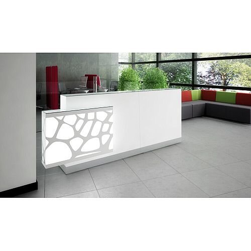 Organic Modern Illuminated White Straight Reception Desk with Right Decorative Element W2700mmxD700mmxH1105mm