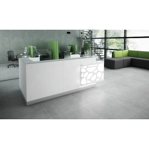 Organic Modern Illuminated White Corner Reception Desk with Left Decorative Element W2700mmxD1370mmxH1105mm