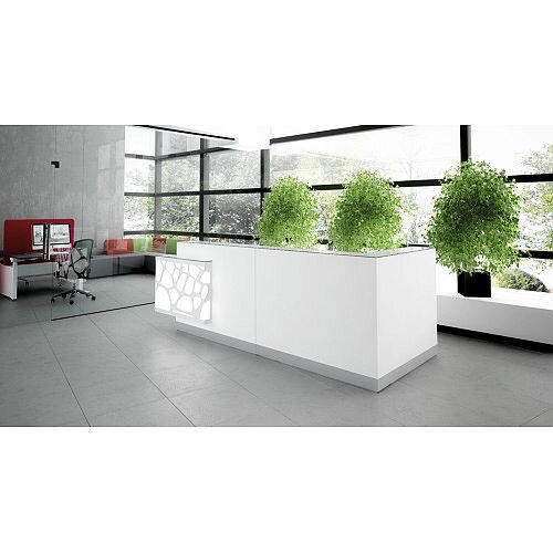 Organic Modern Illuminated White Corner Reception Desk with Left Decorative Element W3100mmxD1370mmxH1105mm