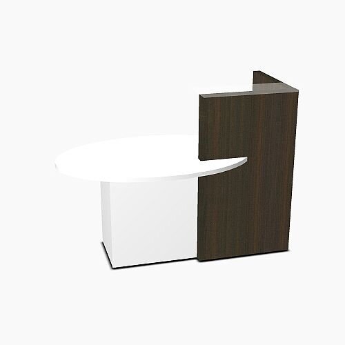 Ovo Small Reception Desk Chestnut with Right White Pastel Low Level Section