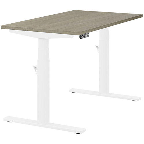 LEAP Electric Height Adjustable Rectangular Sit Stand Desk Plain Top W1200xD700xH620-1270mm Arctic Oak Top White Frame