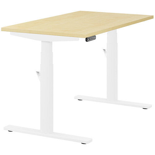 LEAP Electric Height Adjustable Rectangular Sit Stand Desk Plain Top W1200xD700xH620-1270mm Maple Top White Frame