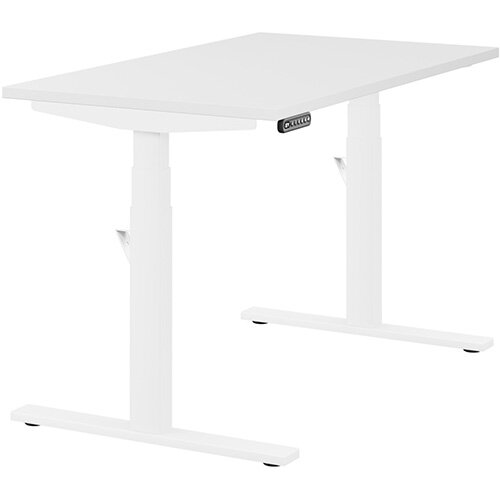 LEAP Electric Height Adjustable Rectangular Sit Stand Desk Plain Top W1200xD700xH620-1270mm White Top White Frame