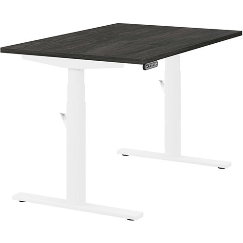 LEAP Electric Height Adjustable Rectangular Sit Stand Desk Plain Top W1200xD800xH620-1270mm Carbon Walnut Top White Frame