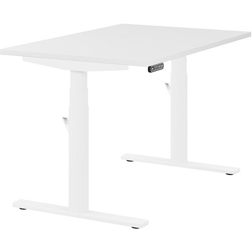 LEAP Electric Height Adjustable Rectangular Sit Stand Desk Plain Top W1200xD800xH620-1270mm White Top White Frame