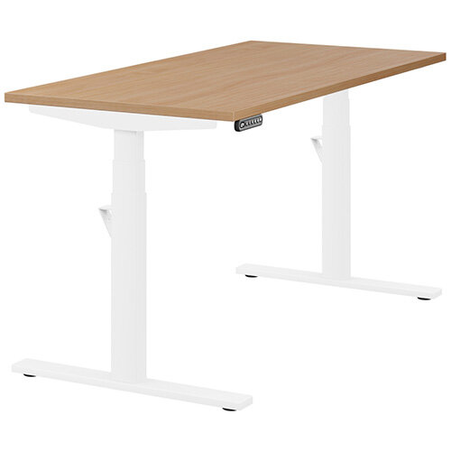 LEAP Electric Height Adjustable Rectangular Sit Stand Desk Plain Top W1400xD700xH620-1270mm Beech Top White Frame