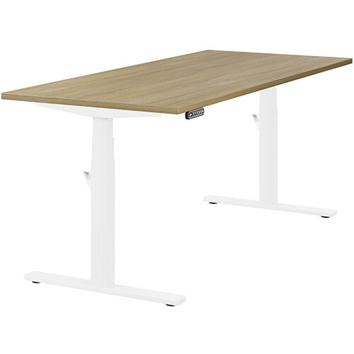 LEAP Electric Height Adjustable Rectangular Sit Stand Desk Plain Top W1800xD800xH620-1270mm Urban Oak Top White Frame