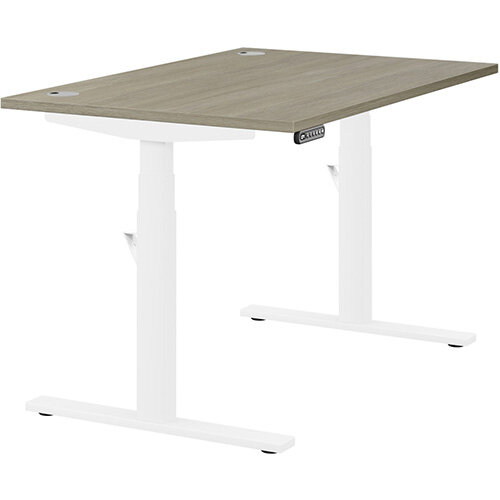 LEAP Electric Height Adjustable Rectangular Sit Stand Desk Portal Top W1200xD800xH620-1270mm Arctic Oak Top White Frame