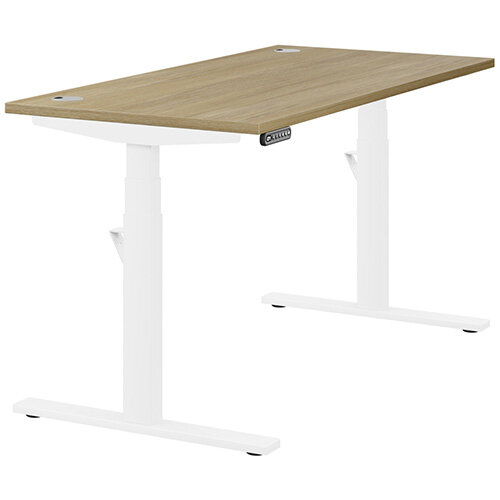 LEAP Electric Height Adjustable Rectangular Sit Stand Desk Portal Top W1400xD700xH620-1270mm Urban Oak Top White Frame