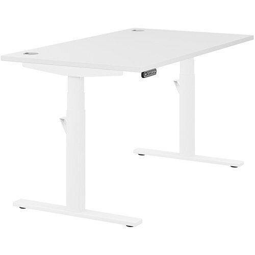 LEAP Electric Height Adjustable Rectangular Sit Stand Desk Portal Top W1400xD800xH620-1270mm White Top White Frame