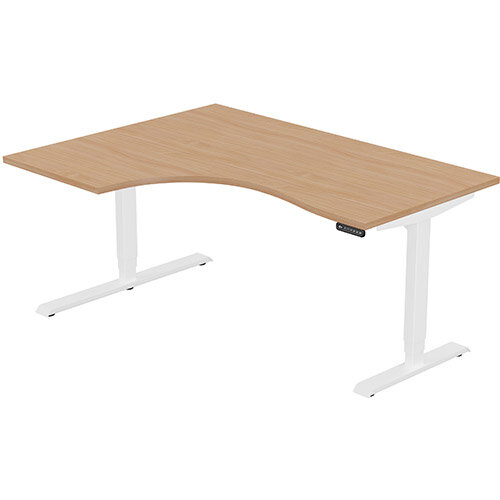 LEAP Electric Height Adjustable Radial Left Hand Sit Stand Desk Plain Top W1600xD1200/800xH620-1270mm Beech Top White Frame