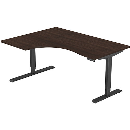 LEAP Electric Height Adjustable Radial Left Hand Sit Stand Desk Plain Top W1600xD1200/800xH620-1270mm Dark Walnut Top Black Frame. Prevents &Reduces Muscle &Back Problems, Heart Risks &Increases Brain Activity. LEAP Electric Height Adjustable Radial Left Hand Sit Stand Desk Plain Top W1600xD1200/800xH620-1270mm Dark Walnut Top Black Frame. Prevents &Reduces Muscle &Back Problems, Heart Risks &Increases Brain Activity.