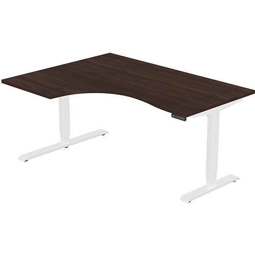 LEAP Electric Height Adjustable Radial Left Hand Sit Stand Desk Plain Top W1600xD1200/800xH620-1270mm Dark Walnut Top White Frame. Prevents &Reduces Muscle &Back Problems, Heart Risks &Increases Brain Activity. LEAP Electric Height Adjustable Radial Left Hand Sit Stand Desk Plain Top W1600xD1200/800xH620-1270mm Dark Walnut Top White Frame. Prevents &Reduces Muscle &Back Problems, Heart Risks &Increases Brain Activity.