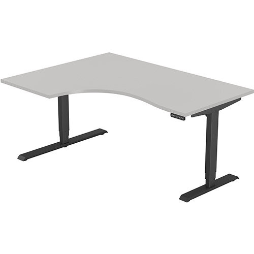 LEAP Electric Height Adjustable Radial Left Hand Sit Stand Desk Plain Top W1600xD1200/800xH620-1270mm Grey Top Black Frame. Prevents &Reduces Muscle &Back Problems, Heart Risks &Increases Brain Activity. LEAP Electric Height Adjustable Radial Left Hand Sit Stand Desk Plain Top W1600xD1200/800xH620-1270mm Grey Top Black Frame. Prevents &Reduces Muscle &Back Problems, Heart Risks &Increases Brain Activity.