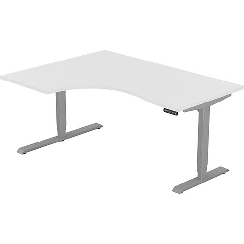 LEAP Electric Height Adjustable Radial Left Hand Sit Stand Desk Plain Top W1600xD1200/800xH620-1270mm White Top Silver Frame. Prevents &Reduces Muscle &Back Problems, Heart Risks &Increases Brain Activity. LEAP Electric Height Adjustable Radial Left Hand Sit Stand Desk Plain Top W1600xD1200/800xH620-1270mm White Top Silver Frame. Prevents &Reduces Muscle &Back Problems, Heart Risks &Increases Brain Activity.