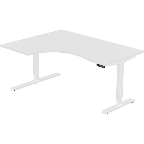 LEAP Electric Height Adjustable Radial Left Hand Sit Stand Desk Plain Top W1600xD1200/800xH620-1270mm White Top White Frame