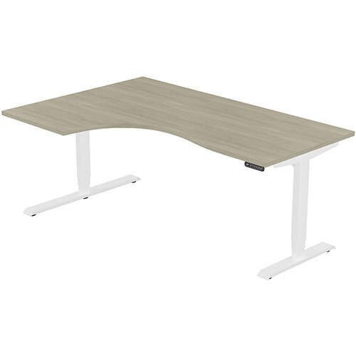 LEAP Electric Height Adjustable Radial Left Hand Sit Stand Desk Plain Top W1800xD1200/800xH620-1270mm Arctic Oak Top White Frame. Prevents &Reduces Muscle &Back Problems, Heart Risks &Increases Brain Activity. LEAP Electric Height Adjustable Radial Left Hand Sit Stand Desk Plain Top W1800xD1200/800xH620-1270mm Arctic Oak Top White Frame. Prevents &Reduces Muscle &Back Problems, Heart Risks &Increases Brain Activity.