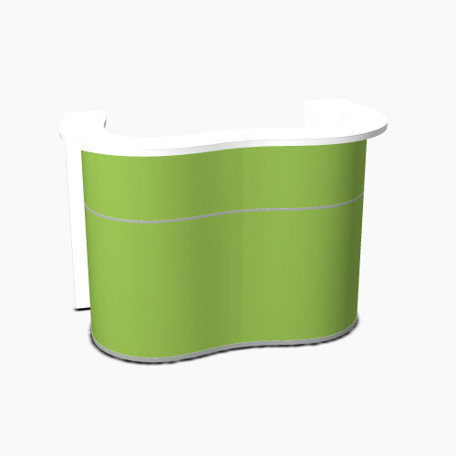 Wave Modern Design Curved Reception Desk with White Counter Top & High Gloss Dark Green Front W1624xD841xH1103mm